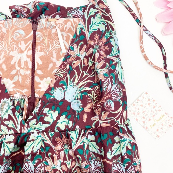 Free People Sun Bleached Maxi Dress Boho Bohemian Floral Chocolate Combo - Picture 6 of 12